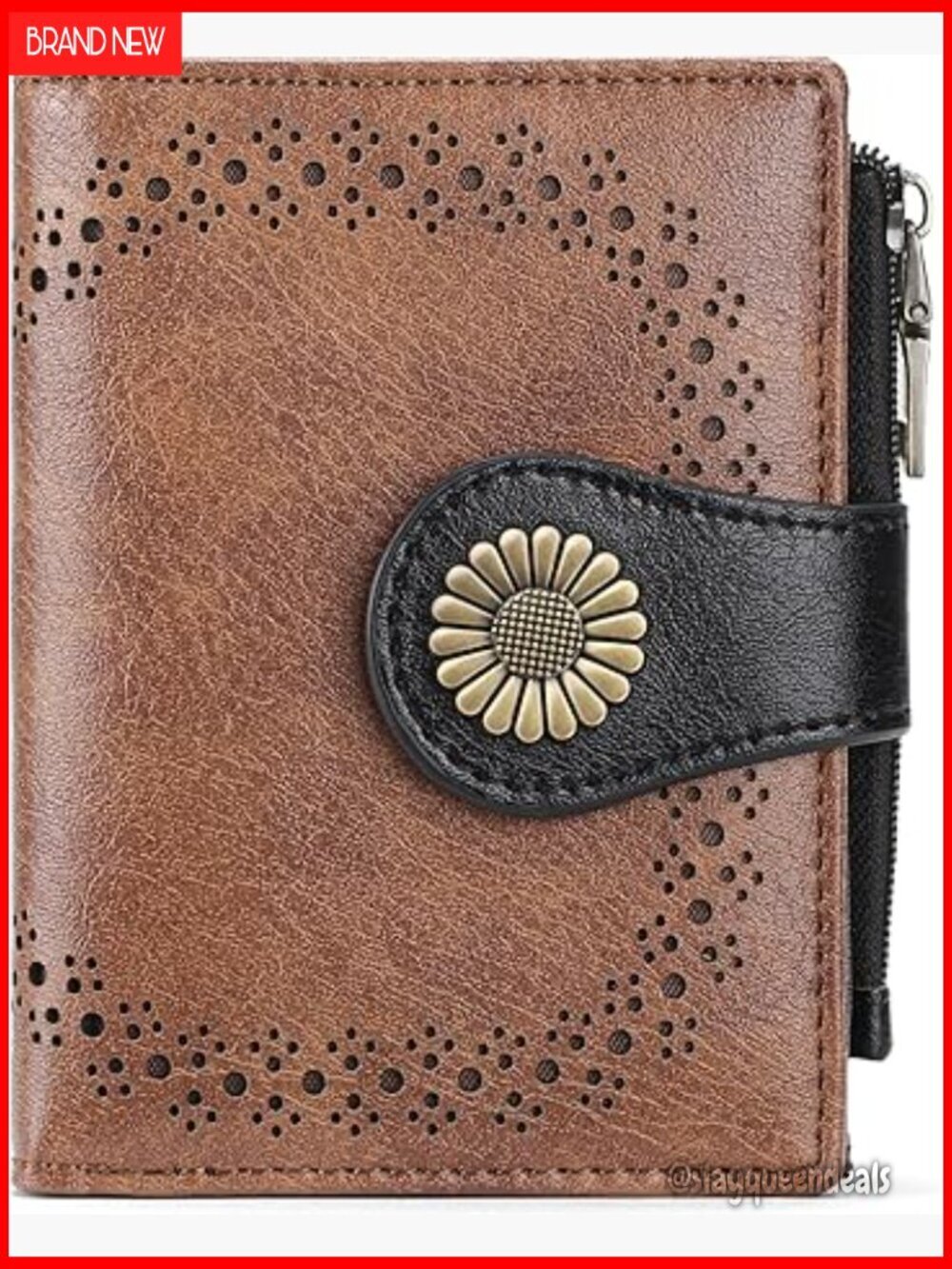 Compact RFID Blocking Leather Bifold Wallet with Zipper Coin Pocket